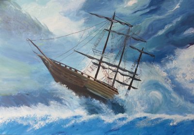 Segelschiff im Sturm
